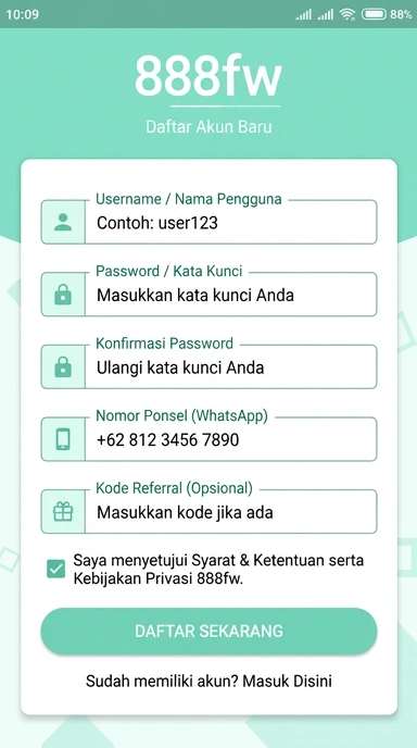 Buat Akun Baru 888fw untuk Pengguna Android