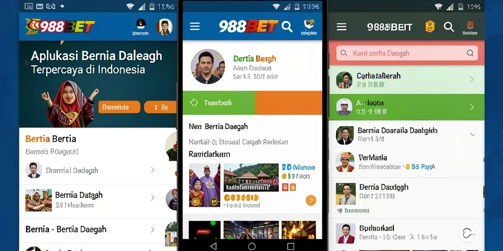 Tampilan antarmuka aplikasi berita daerah 988BET yang informatif.