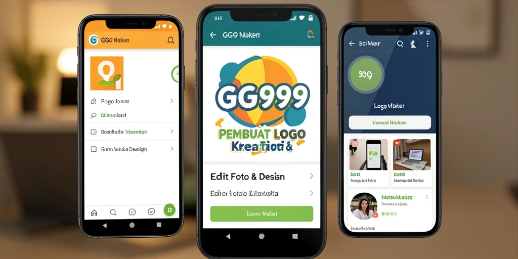Screenshot antarmuka utama GG999 dalam proses pembuatan logo.