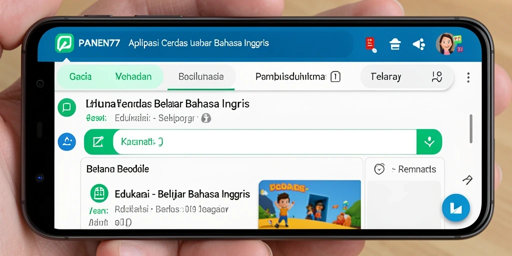 Tampilan antarmuka aplikasi PANEN77 untuk belajar Bahasa Inggris.