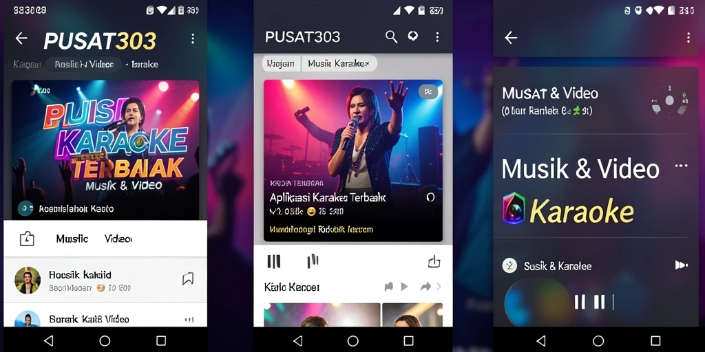 Antarmuka aplikasi PUSAT303 menampilkan lirik lagu dan kontrol karaoke yang mudah.